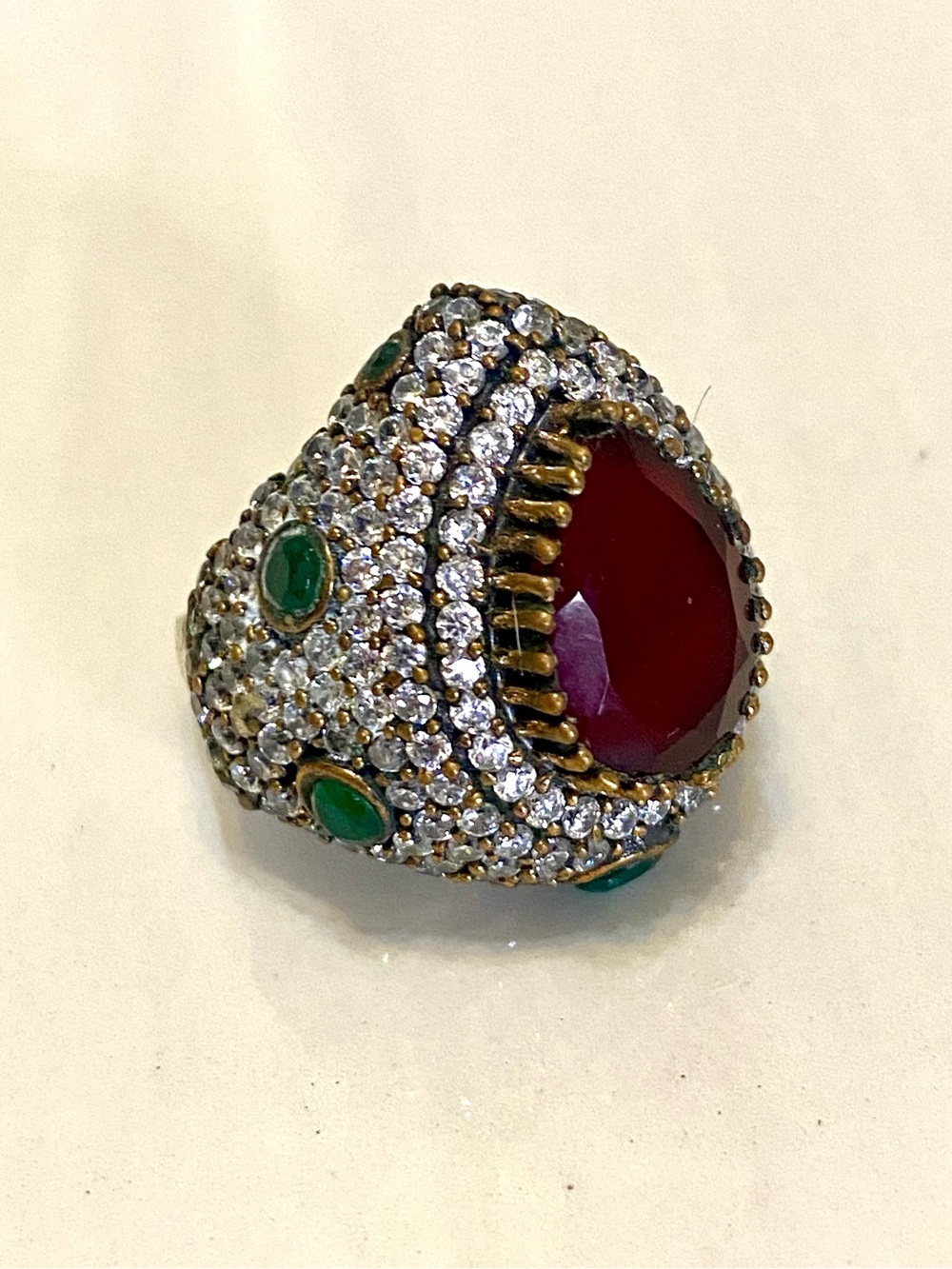Turkish Made Sterling Rhinestone Statement Ring Size 7.5